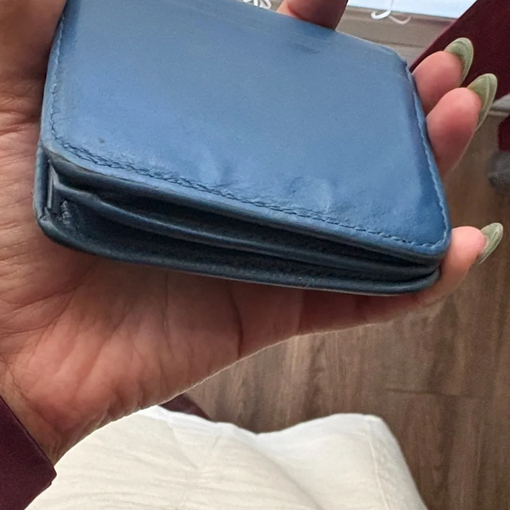 Balenciaga Teal Blue Leather Card Holder with White Logo